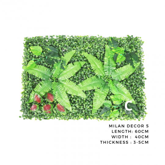 Tấm Cỏ Nhân Tạo Ốp Tường Milan Decor 5 Kèm Hoa [60x40cm]