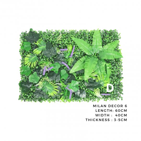 Tấm Cỏ Nhân Tạo Ốp Tường Milan Decor 6 Kèm Hoa Trong & Ngoài Trời [60x40cm]